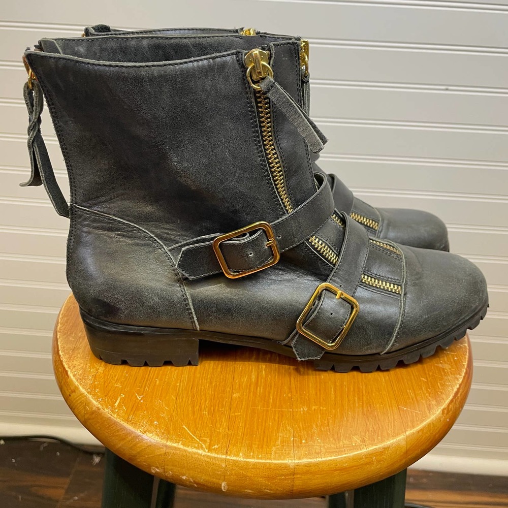 Cynthia Vincent Darby Double Zip & Buckle Moto Lug Sole Boots - Picture 2 of 11